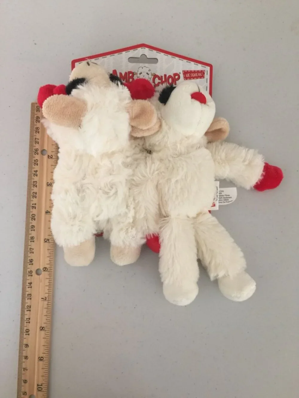 Lamb Chop Mini Lamb Floppy Body Plush Squeak 2 Dog Toys Cream Red